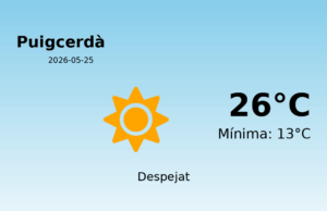 AEMET: El temps per a Puigcerdà – 25 de Maig de 2026